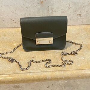 Furla Olive Crossbody Bag with Gold Accents